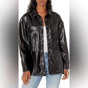 BlankNYC Oversized Vegan Leather Fringe Shirt Shacket Jacket Size Small